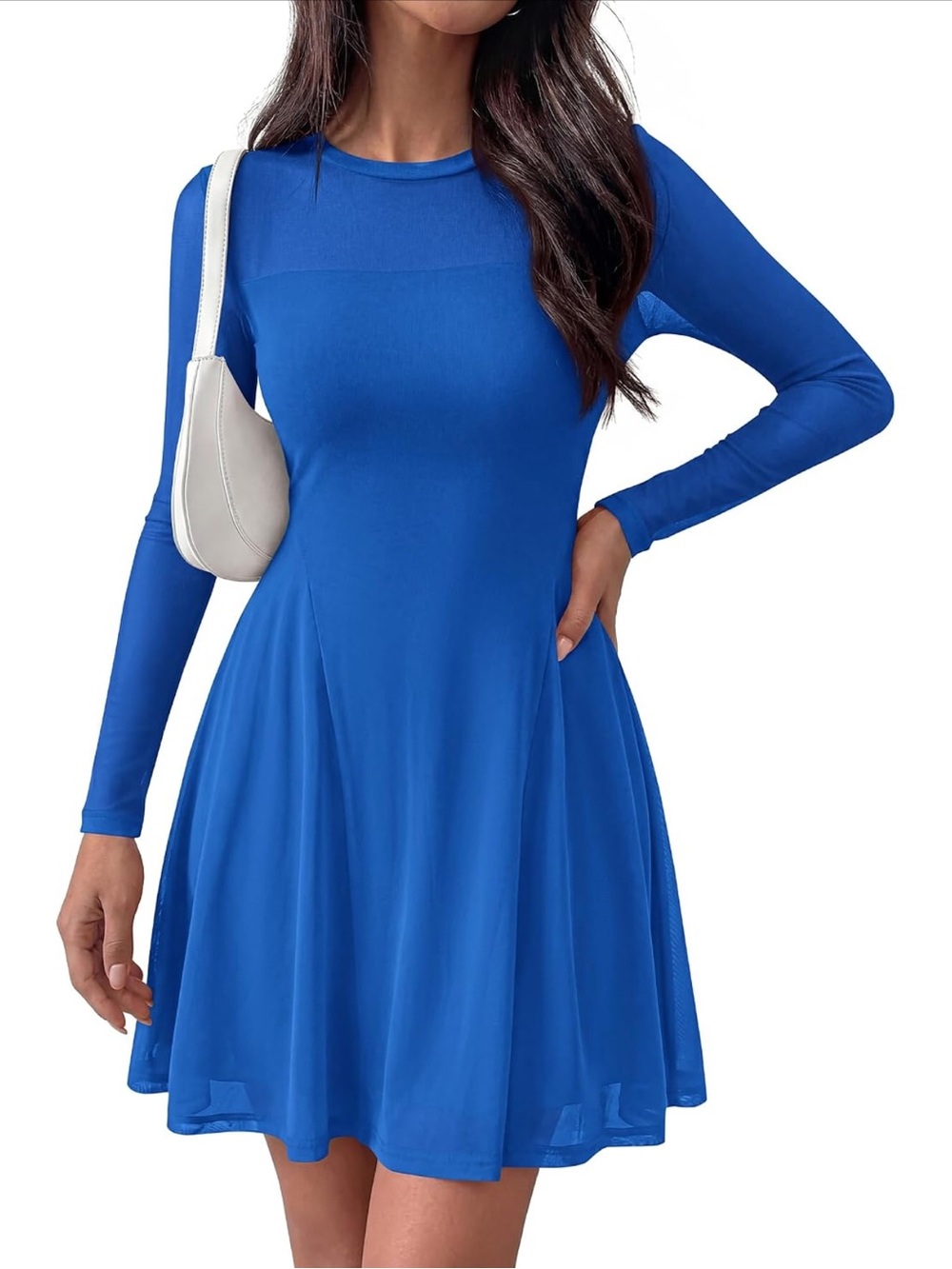 Classic Long Sleeve Fit & Flare Dress in Royal Blue